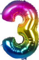 Boland - Folieballon '3' regenboog (86 cm) 3 - Multi - Cijfer ballon