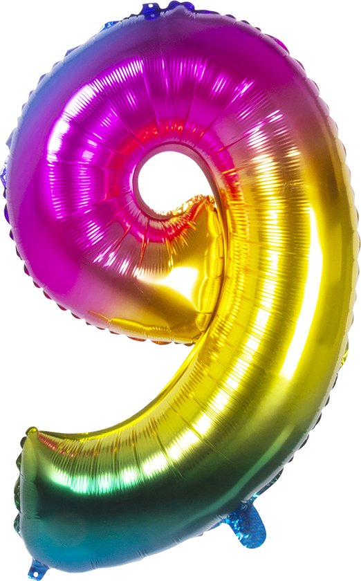 Boland - Folieballon cijfer (86 cm) 9 - Multi - Cijfer ballon