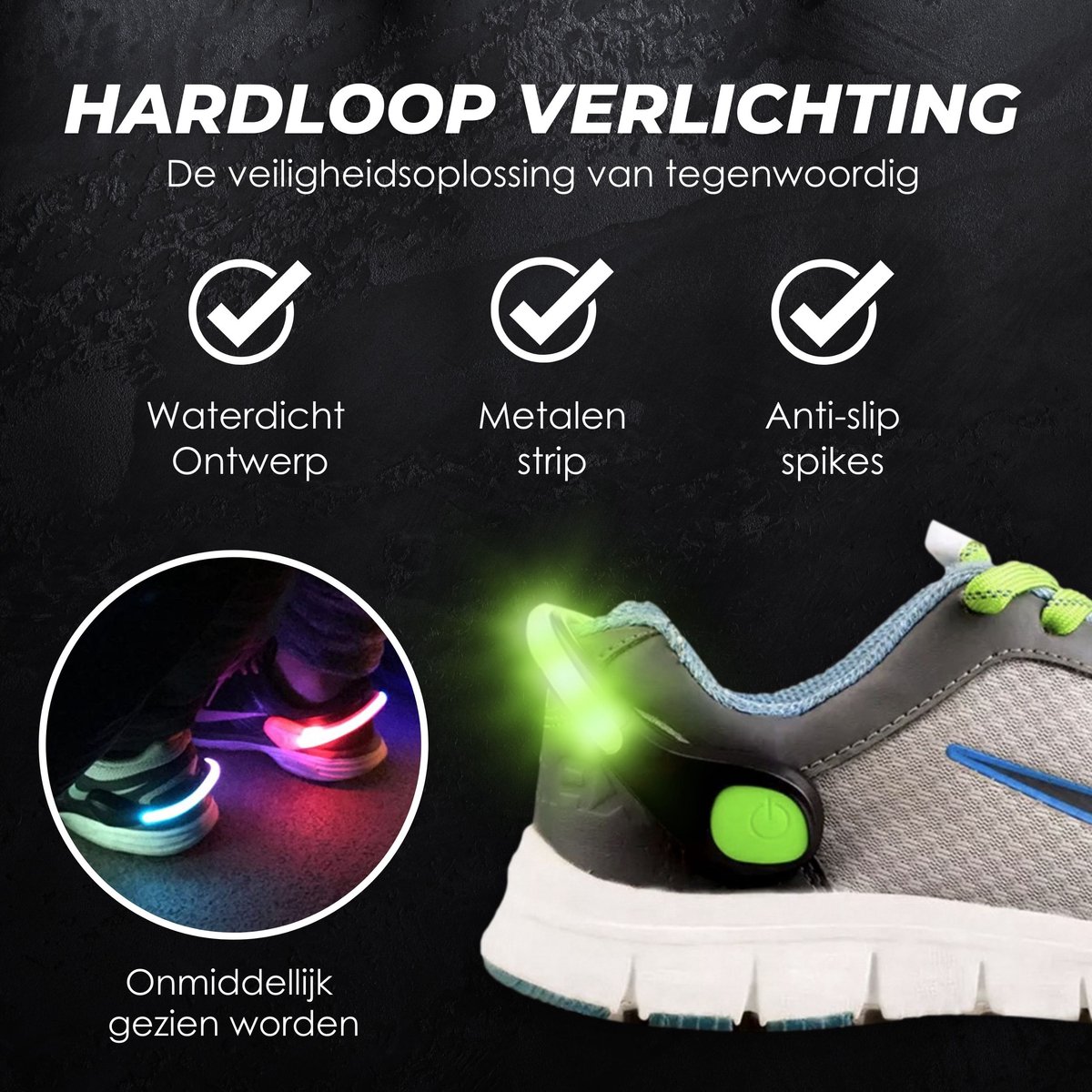 Rebela | Hardloop verlichting | Veiligheidsverlichting | Verlichting Fietsen | Luminous Safety Bright Led Shoe Clip | Light Warning Clip | Sporten | Zwart | Inclusief Batterijen