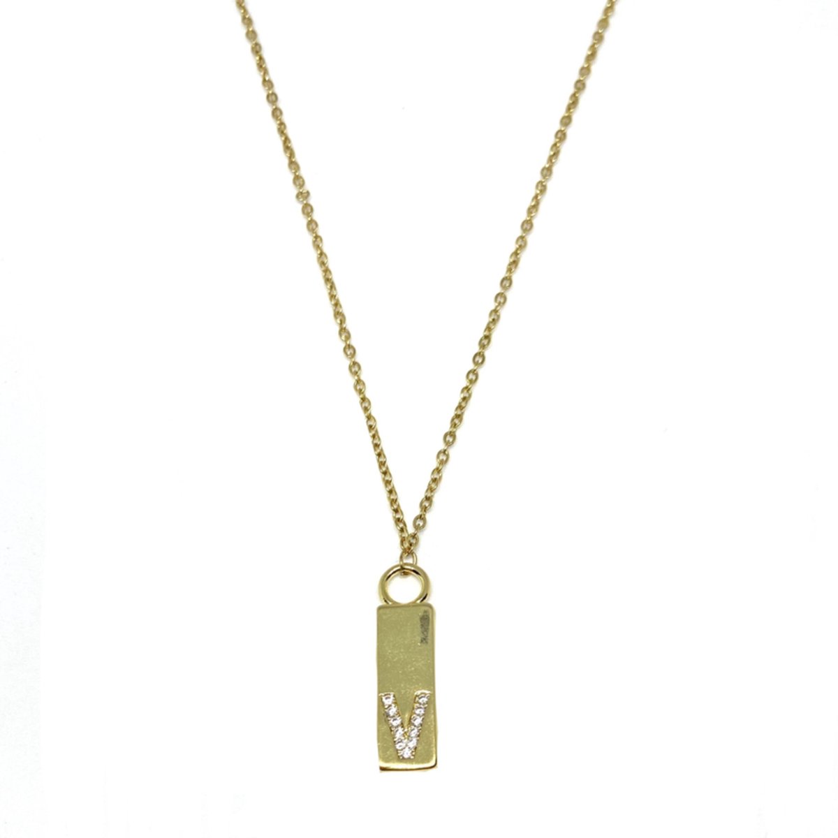 Letter ketting tag - initiaal V - goud