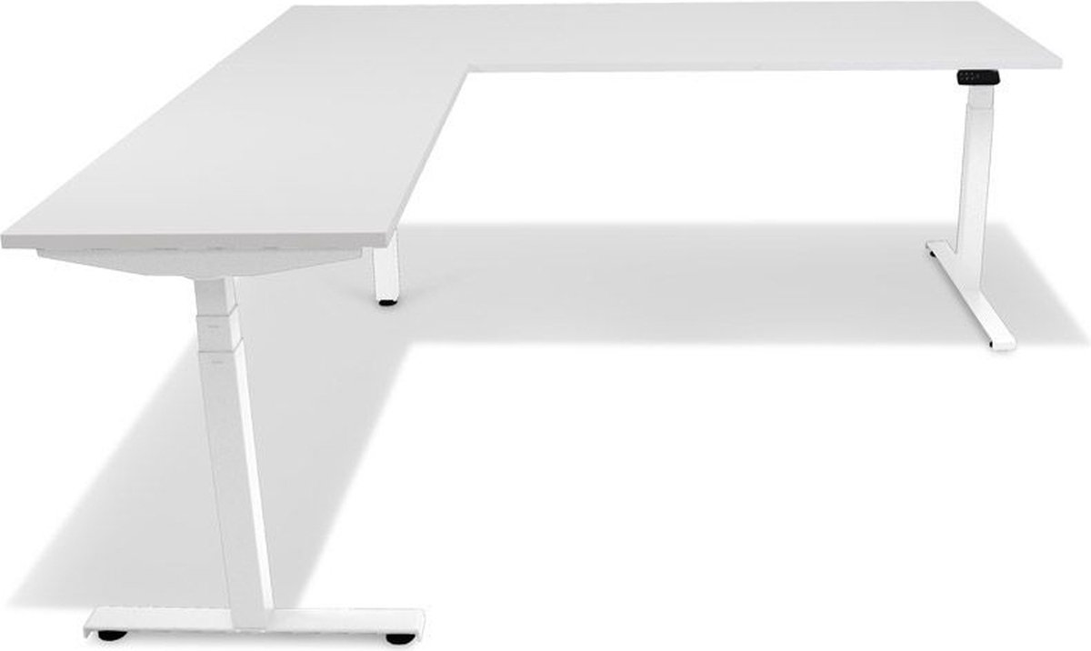 Roomforthenew Heathrow Hoek - Bureau - Bureautafel - Gaming bureau - Computertafel - Hoekbureau  Wit - Verstelbaar bureau - Gaming Desk - Bureau tafel - Hoekbureau verstelbaar - Zit sta bureau elektrisch  Wit onderstel-- blad- onderstel- x120