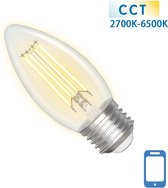 Kaarslamp E27 4.5W WiFi + Bluetooth CCT 2700K-6500K | Smartlamp C35 - warmwit - daglichtwit filament LED ~ 470 Lumen - helder glas - 230 Volt