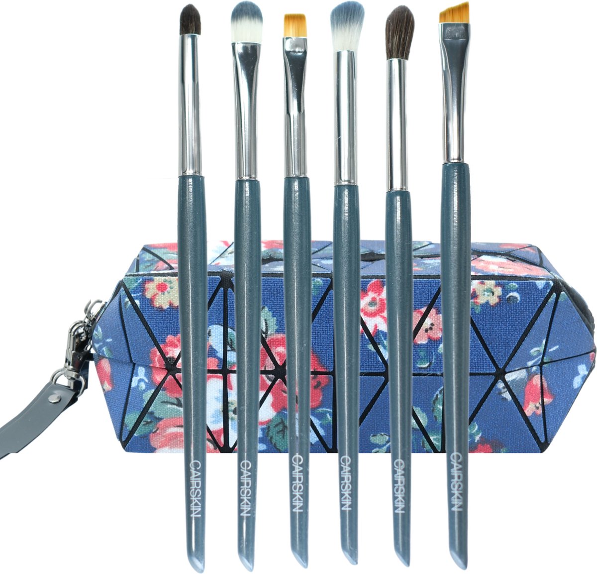 CAIRSKIN Cadet Blue Brush Set - 6 Classic Eye Bushes for Professional Makeup - Visagie Kwastenset voor Ogen - Oogschaduw en Wenkbrouwen Set - Inclusief Beauty Bag