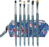 CAIRSKIN Cadet Blue Brush Set - 6 Classic Eye Bushes for Professional Makeup - Visagie Kwastenset voor Ogen - Oogschaduw en Wenkbrouwen Set - Inclusief Beauty Bag