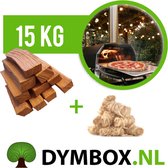 Pizzahout 3x11cm passend multi-fuel model pizzaovens | 15kilogram pizza hout Beuk incl. aanmaakwokkels | Dymbox | o.a. geschikt voor Ooni Karu pizza oven
