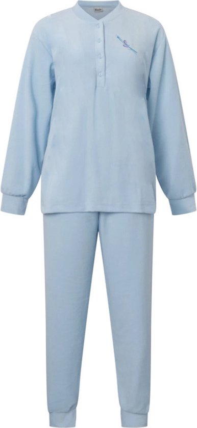 Lunatex badstof dames pyjama - Effen - 4187 - XL - Blauw | bol.com