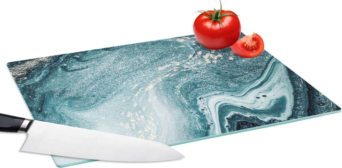 Glazen Snijplank - 39x28 - Edelstenen - Blauw - Natuur - Marmer - Abstract - Snijplanken Glas