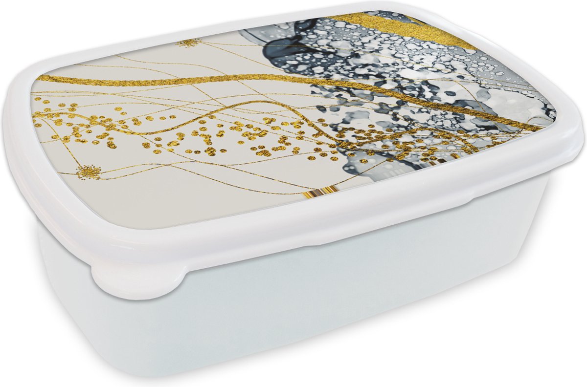 Broodtrommel Wit - Lunchbox - Brooddoos - Abstract - Goud - Natuur - Kunst - 18x12x6 cm - Volwassenen