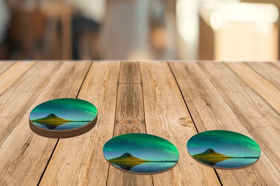 Sous- Sous-verres pour verres - Ronds - Aurores Boréales - Berg - Water - Islande - Nature - 10x10 cm - Sous-verres - 6 pièces