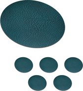 Onderzetters voor glazen - Rond - Leer - Lederlook - Groen - Blauw - 10x10 cm - Glasonderzetters - 6 stuks