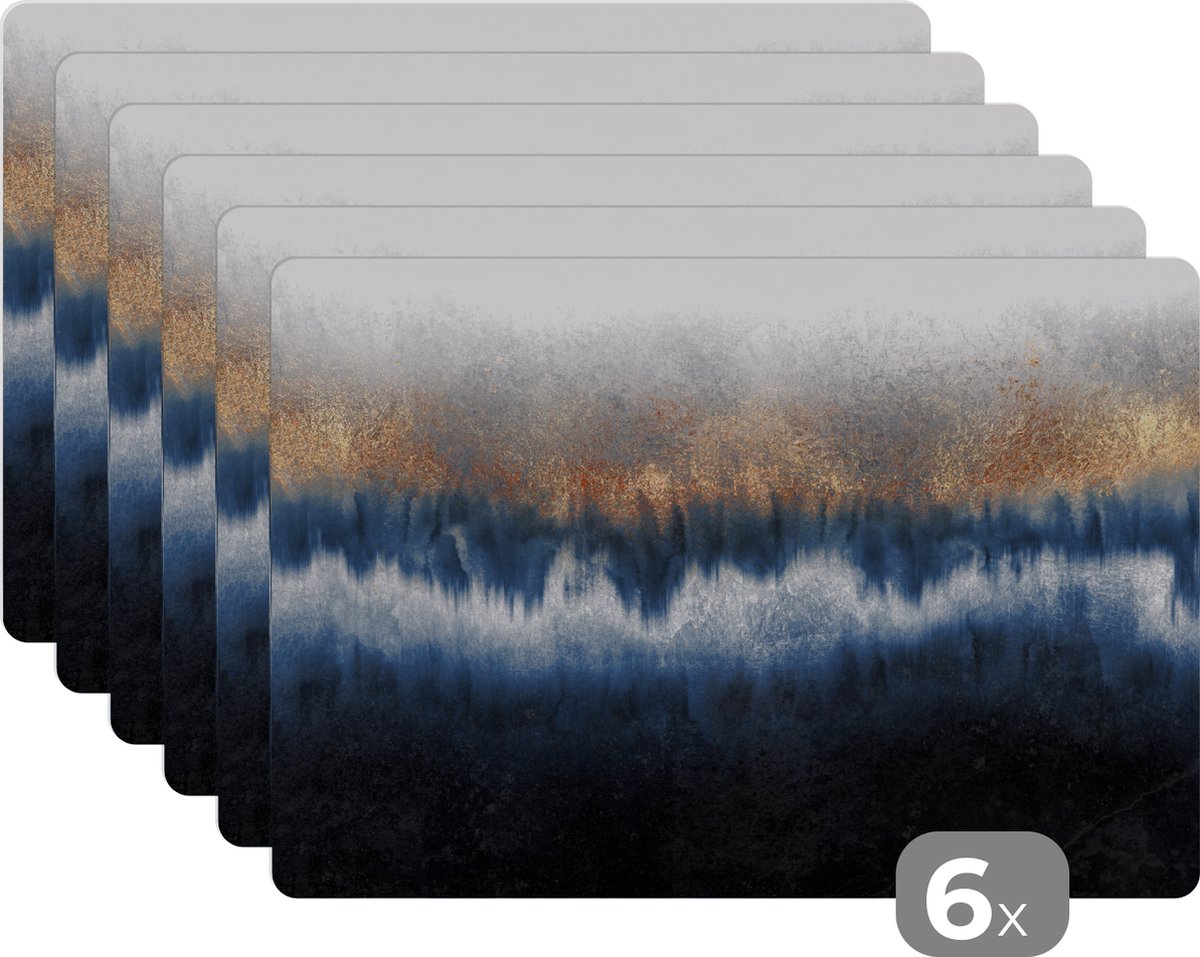 Placemat - Marmer - Abstract - Chic - Goud - Tafel - Onderleggers - 45x30 cm - 6 stuks