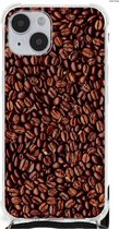 Stevige Bumper Hoesje Geschikt voor iPhone 14 Plus Smartphone hoesje met doorzichtige rand Koffiebonen