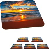 Onderzetters voor glazen - Zee - Zonsondergang - Strand - Wolken - Oranje - 10x10 cm - Glasonderzetters - 6 stuks