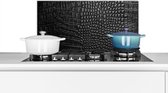 Spatscherm Keuken - Kookplaat Achterwand - Spatwand Fornuis - 60x30 cm - Leer - Structuur - Zwart - Grijs - Aluminium - Wanddecoratie - Muurbeschermer - Hittebestendig