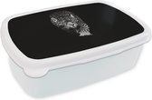 Broodtrommel Wit - Lunchbox - Brooddoos - Dieren - Zwart - Luipaard - Wit - Wild - 18x12x6 cm - Volwassenen
