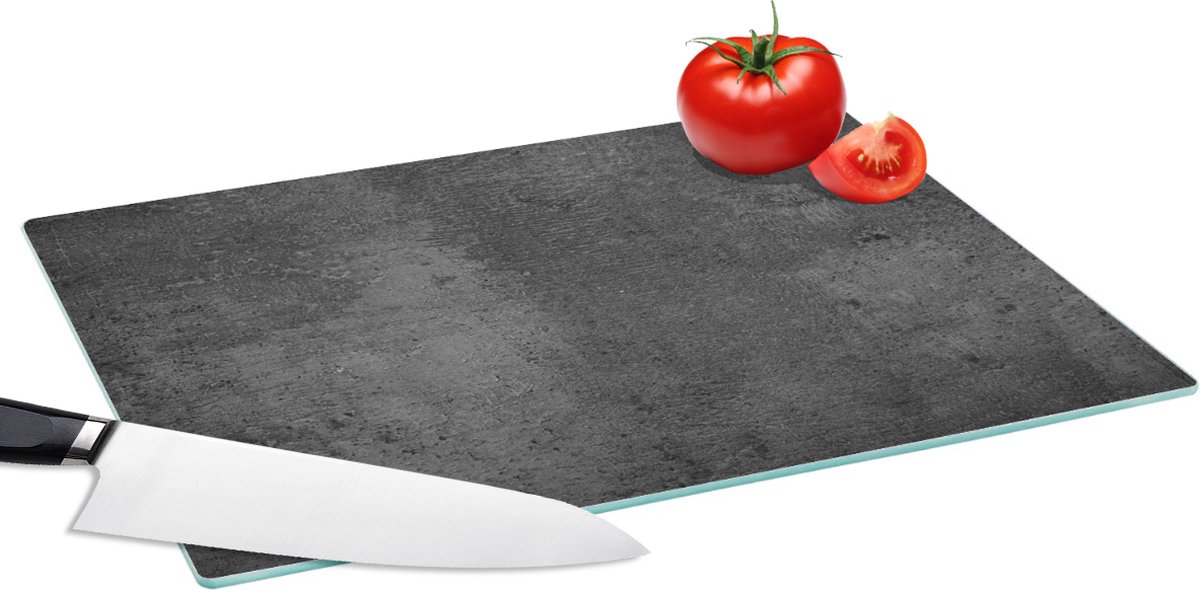 Glazen Snijplank - 39x28 - Structuur - Beton - Grijs - Industrieel - Rustiek - Snijplanken Glas