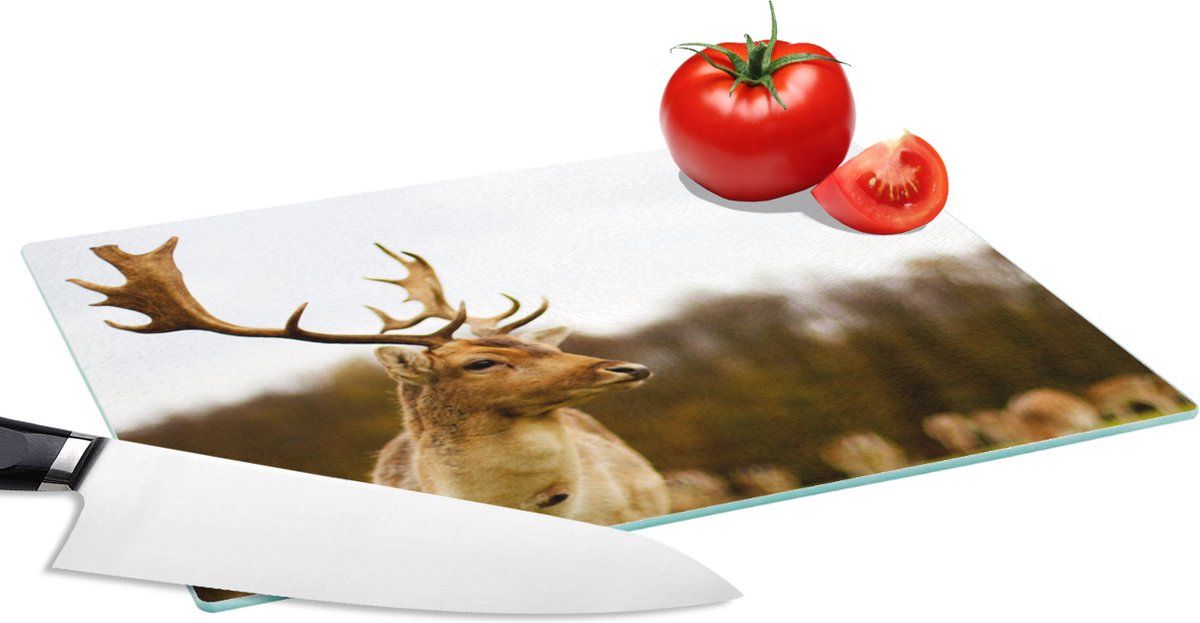 Glazen Snijplank - 28x20 - Damhert - Bos - Kudde - Dieren - Natuur - Snijplanken Glas