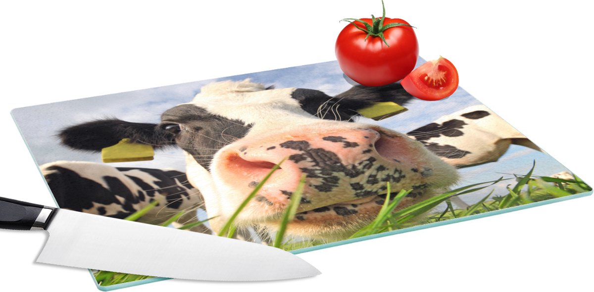 Glazen Snijplank - 39x28 - Koe - Boerderij - Gras - Dieren - Snijplanken Glas