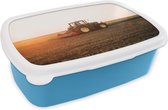 Broodtrommel Blauw - Lunchbox - Brooddoos - Trekker - Akker - Boerderij - Boer - Horizon - 18x12x6 cm - Kinderen - Jongen