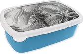 Lunch box Blauw - Lunch box - Boîte à pain - Plantes - Zwart et blanc - Design - Illustration - Botanique - 18x12x6 cm - Enfants - Garçon