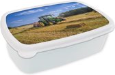 Broodtrommel Wit - Lunchbox - Brooddoos - Trekker - Boerderij - Hooi - Akker - Zon - Platteland - 18x12x6 cm - Volwassenen