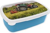Broodtrommel Blauw - Lunchbox - Brooddoos - Trekker - Rood - Natuur - Groen - Platteland - 18x12x6 cm - Kinderen - Jongen