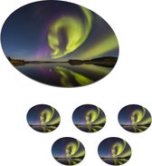 Onderzetters voor glazen - Rond - Noorderlicht - Zweden - Paars - Water - Groen - 10x10 cm - Glasonderzetters - 6 stuks