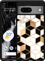 Google Pixel 7 Hardcase hoesje Black-white-gold Marble - Designed by Cazy