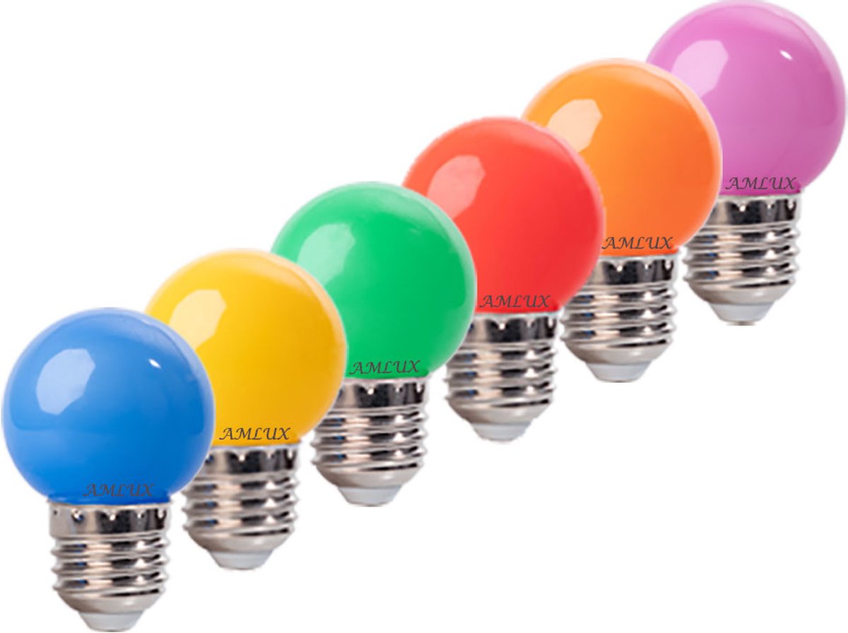 Gekleurde lampen E27 – 30 stuks – LED prikkabel lampen – gekleurde lampen met grote fitting – buiten verlichting set - 6 kleuren lampen
