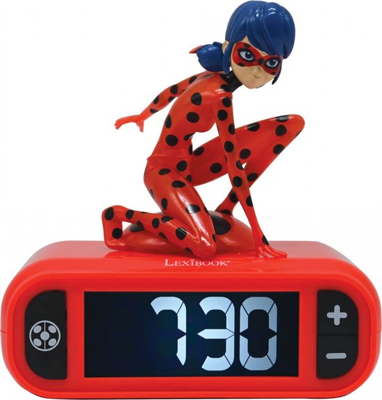 Lexibook - Réveil Digital Miraculous avec Snooze Veilleuse, Horloge, Ladybug Lumineuse, Rouge - RL800MI