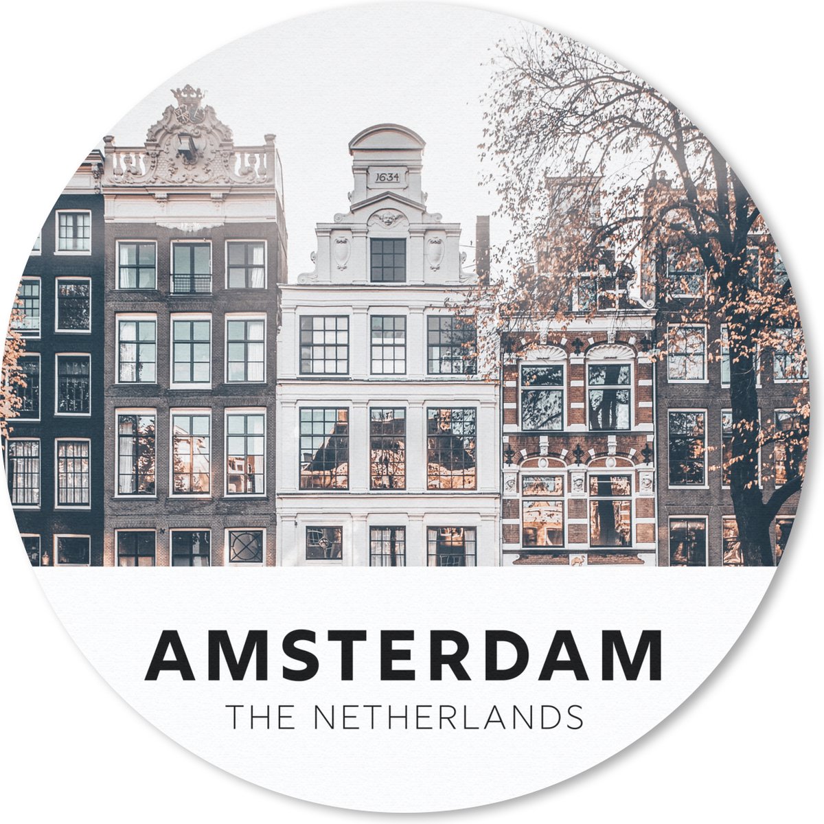 Muismat rond 50x50 cm - Mousepad Amsterdam - Nederland - Huizen - Ronde muismatten