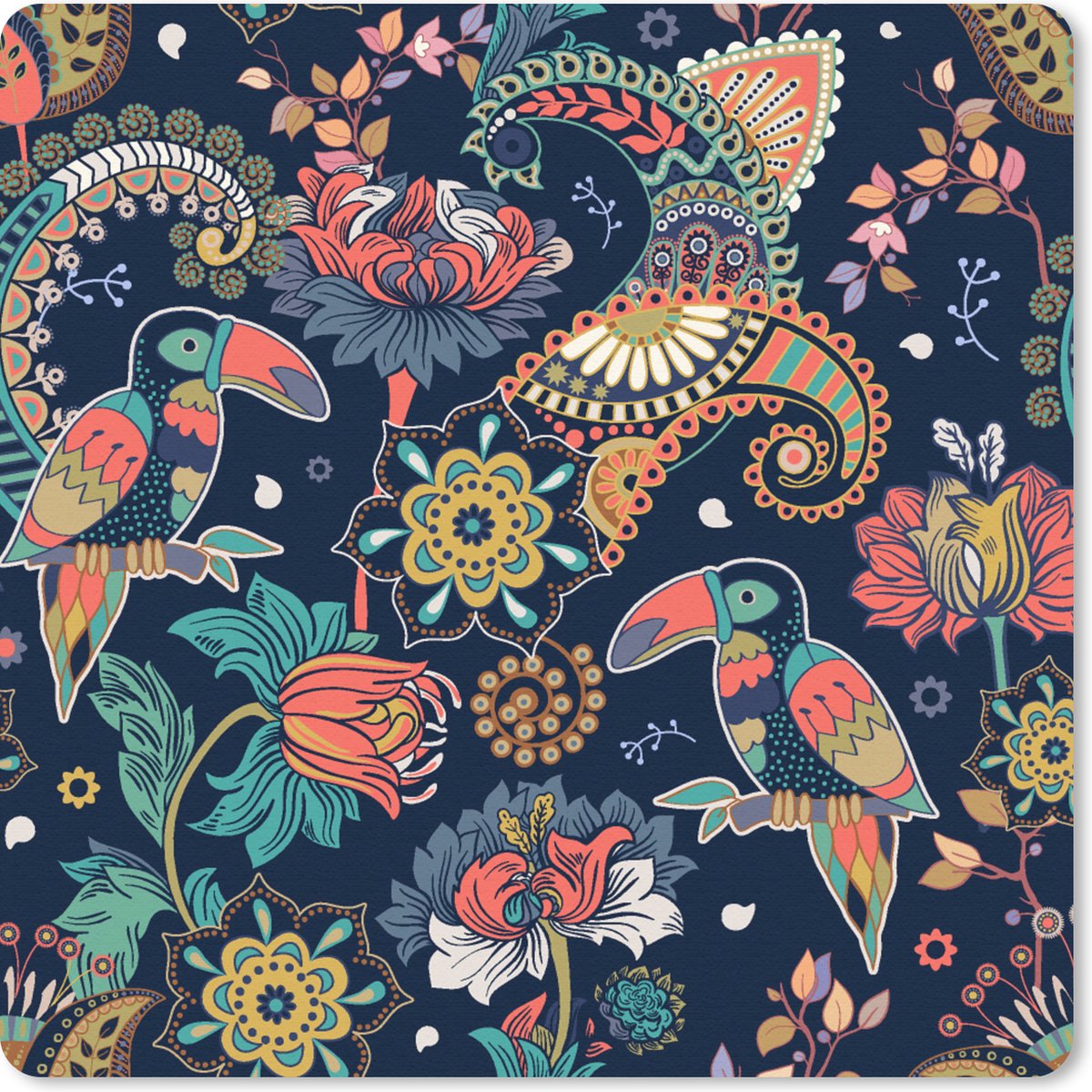 Muismat Klein - Toekan - Vogel - Regenboog - Jungle - Patroon - 20x20 cm