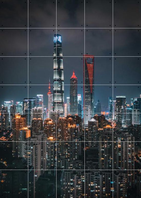IXXI Shanghai Skyline - Wanddecoratie - Abstract - 100 x 140 cm