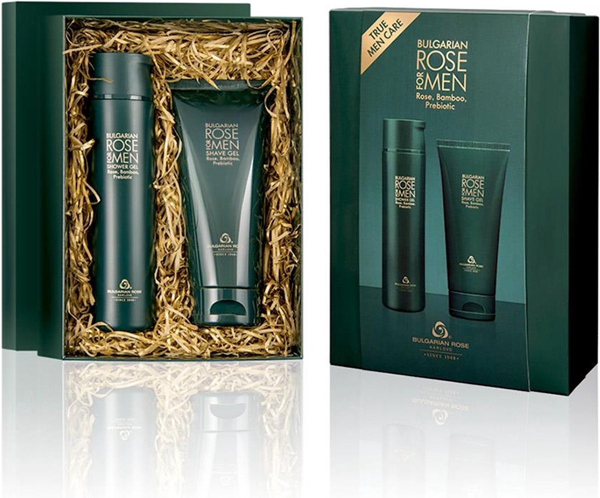 Rose For Men Gift set | Cadeauset voor mannen - douchegel + scheergel met 100% natuurlijke Bulgaarse rozenolie en bamboe-extract