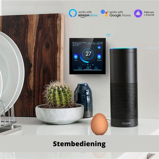 Qiumi Slimme wifi-thermostaat Programmeerbare waterthermostaat LCD scherm Temperatuurregelaar Werkt met Alexa Google Home 5A 95~240V AC Geborsteld Paneel (instelbare helderheid