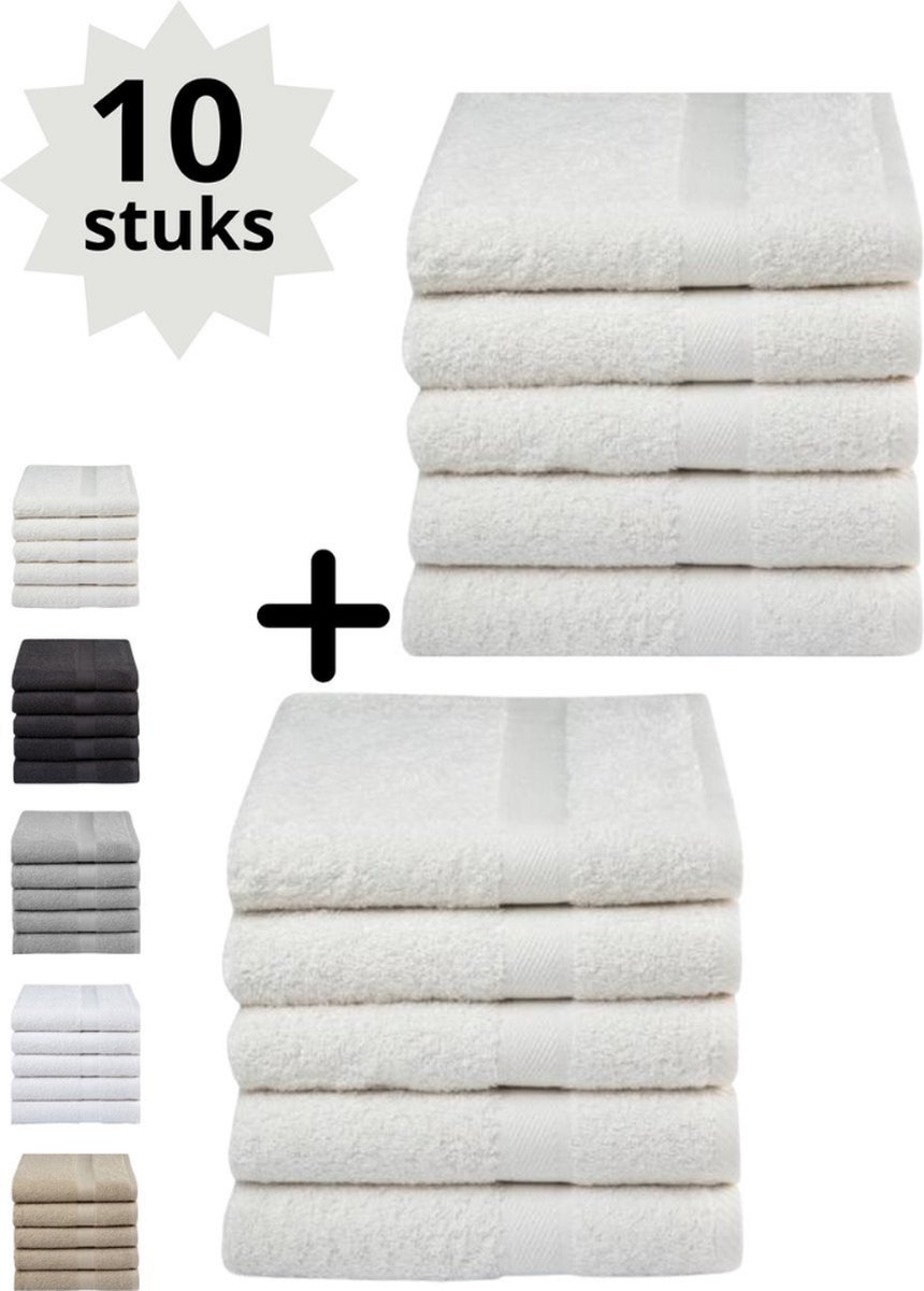 Droomtextiel Hotel Handdoeken Badhanddoeken 100% gekamd katoen 50x100 cm 10 Stuks Ivoor Heerlijk Zacht