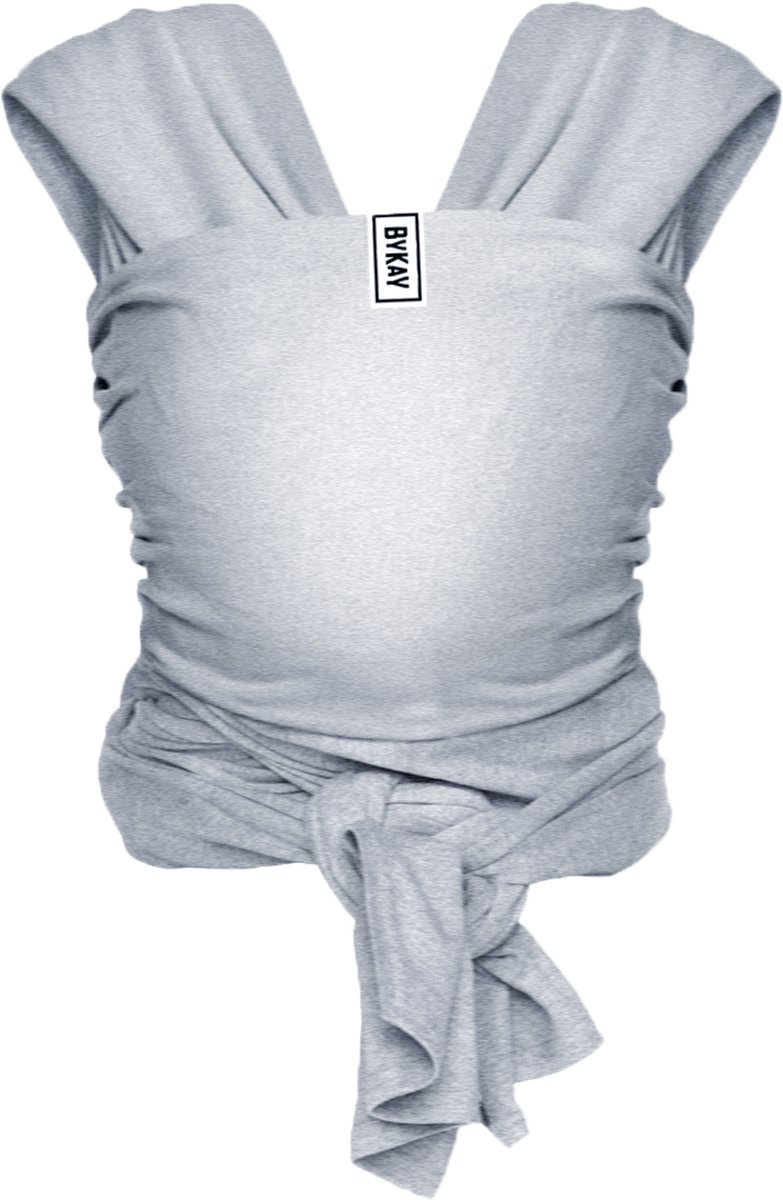 ByKay Stretchy Wrap Deluxe Ergonomische Draagdoek - Rekbare Draagdoek voor Newborn tm 18kg - 100% Organisch Katoen - Buik- en Heupdragend - Grijs Melange - Maat M - Bykay