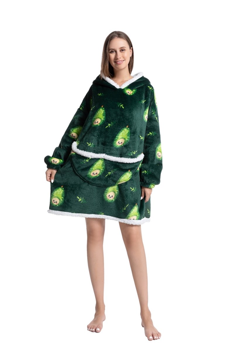 Hoodie Blanket Avocado Dark Green - Hoodie Deken - Cuddle Hoodie - Hooded Blanket - Deken Met Mouwen - Oversized Hoodie - Fleece Deken - Oversized Sweater - Blanket Hoodie - Unisex - Luxe uitvoering - Fluffy Voering