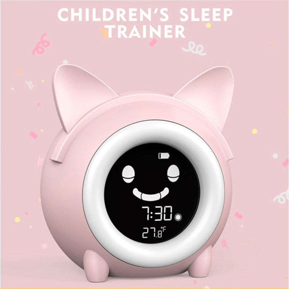 Digitaal alarm Slaaptrainer met slaaptimers, wake-up licht & Nachtlamp met slaapmelodieën-Roze kat ontwerp