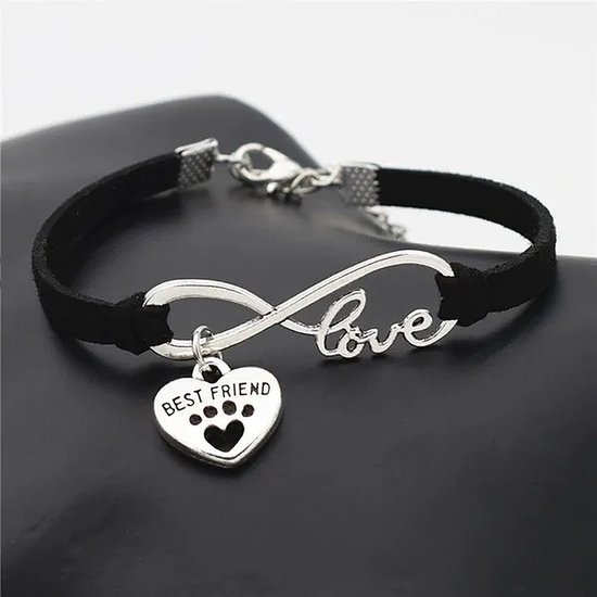 Bracelet bracelet en daim avec meilleur ami / jambe infinity love - noir