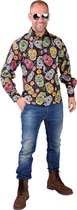 Magic By Freddy's - Spaans & Mexicaans Kostuum - Stijlvol Doodskoppen Dia De Los Muertos Hemd Man - Zwart - Small - Halloween - Verkleedkleding