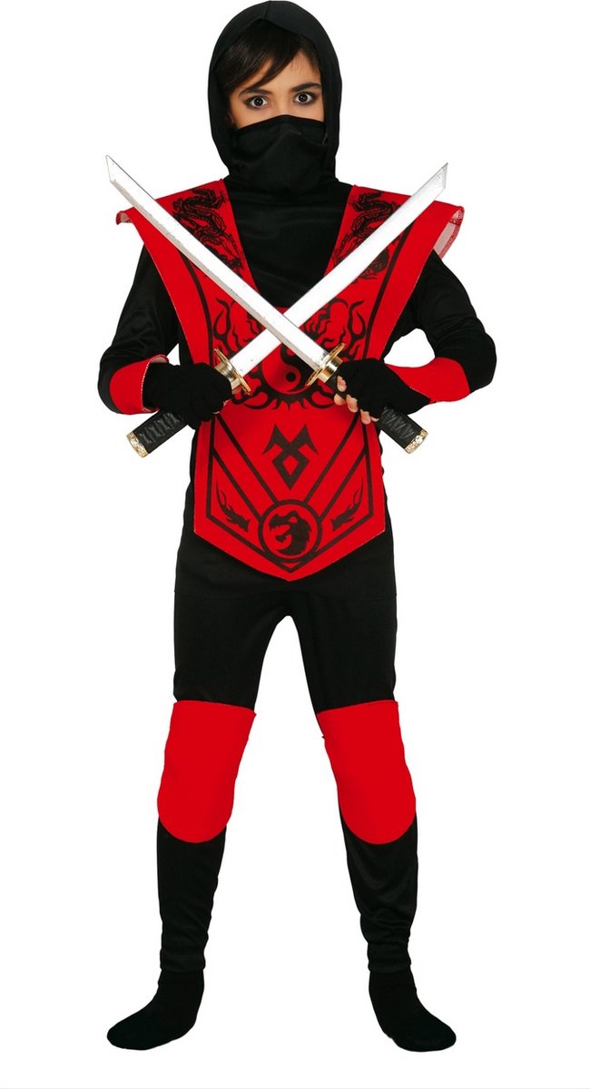 Fiestas Guirca Verkleedpak Ninja Jongens Rood/zwart Mt. 110/116