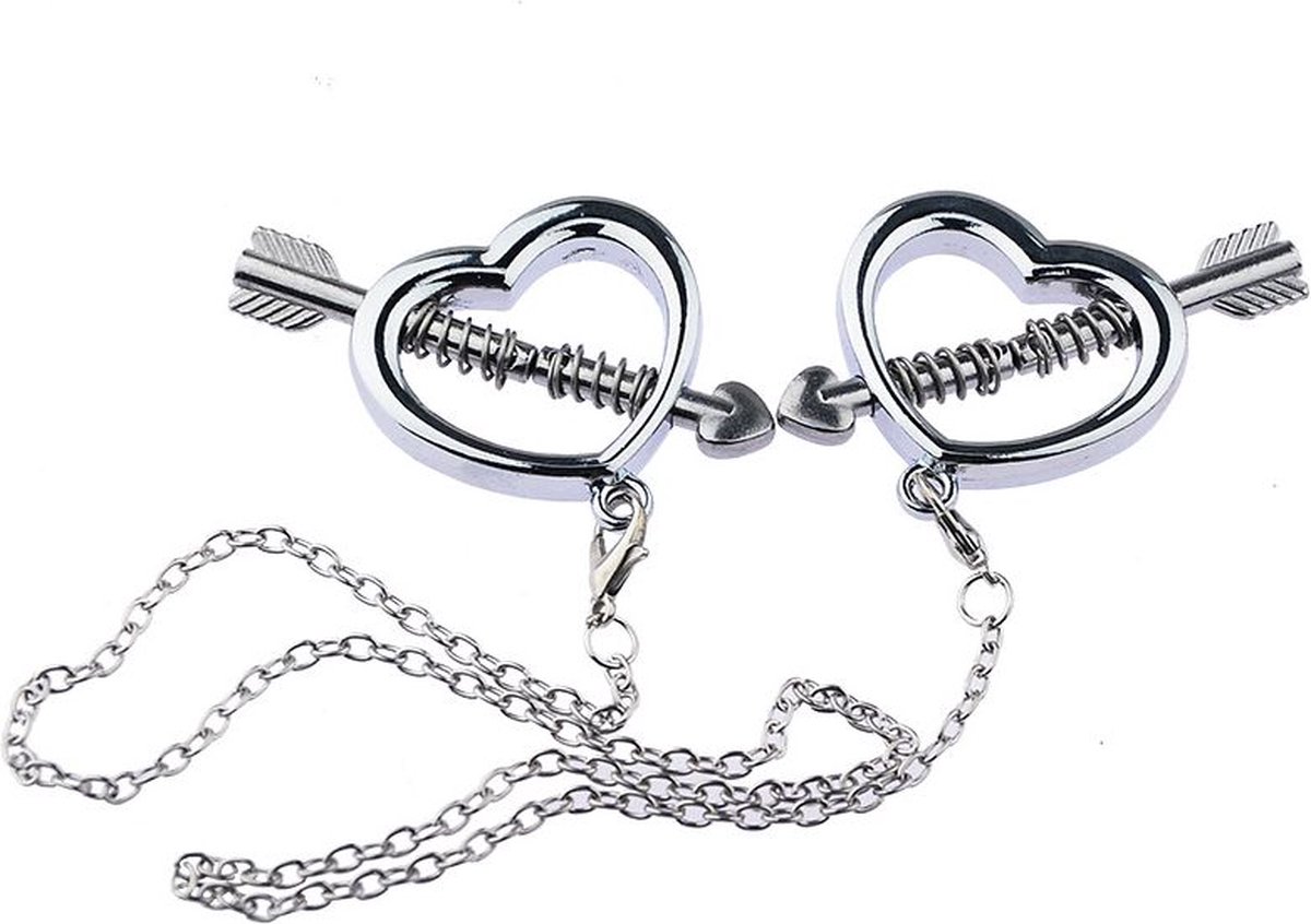 Goedkoopste Fixxx - Metalen Hartvormige Tepelklemmen met Ketting - 2 stuks