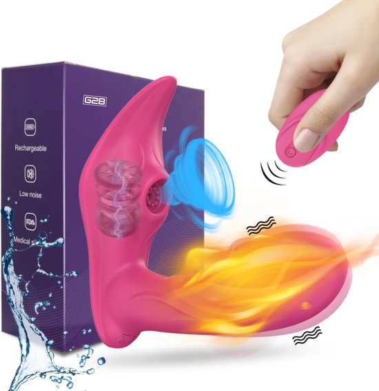 b'Clitoris Zuiger - Luchtdruk Vibrator met Afstandsbediening - Clitoris & G-spot - Vibrators voor Vrouwen Realistisch & Koppels - 20 Standen - Verwarmd - Waterproof - Clitoris Stimulator - Sex Toys Couples'