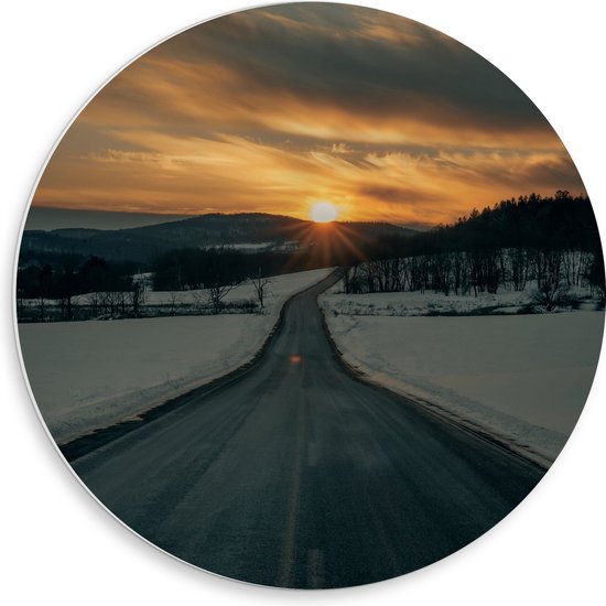 WallClassics - PVC Schuimplaat Muurcirkel - Weg naar de Zonsondergang - 50x50 cm Foto op Muurcirkel (met ophangsysteem)