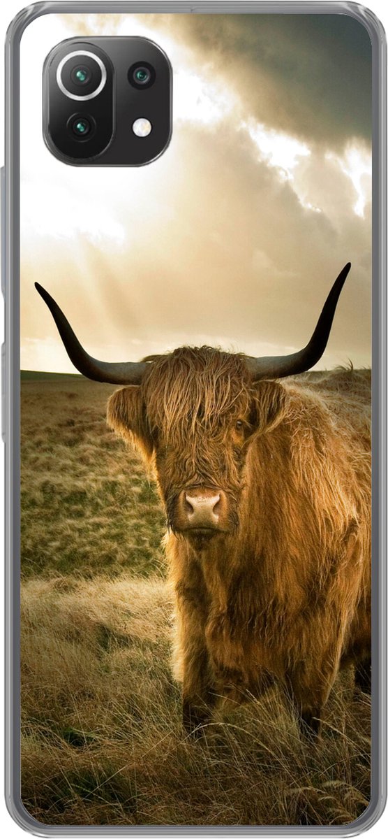 Telefoonhoesje Geschikt voor Xiaomi Mi 11 Lite hoesje - Schotse Hooglander - Zon - Dieren - Siliconen Telefoonhoesje Telefoonhoesje