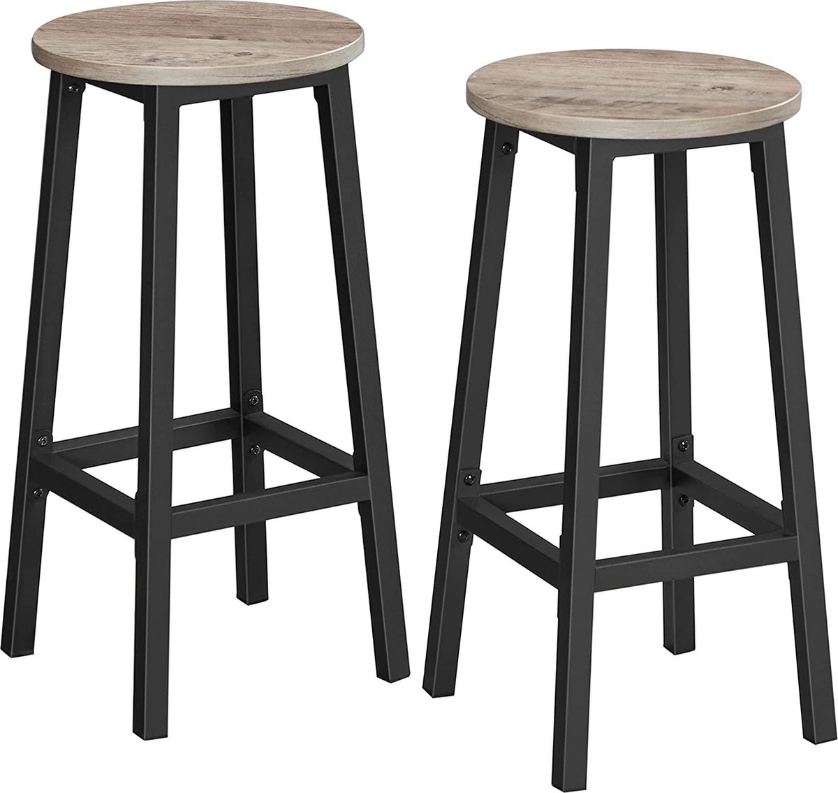Hoppa! barkruk, set van 2 barstoelen, keukenstoelen met stevig stalen frame, hoogte 65 cm, rond, eenvoudig te monteren, industriële stijl, grijs-zwart