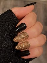 SD Press on Nails - Plaknagels - Gelnagels - 20 stuks - Handgemaakte Nagels Glitter - Zwart -Goud No. 2 Gold Dust - Nepnagels - Kort Stiletto - Accessoires - Nagelstudio - Nagels met lijm - Nagellijm - Kerstmis - Cadeau voor haar