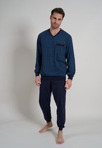 Gotzburg heren pyjama V-hals - donkerblauw dessin - Maat: XL