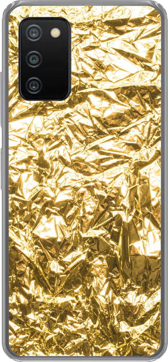 Telefoonhoesje Geschikt voor Samsung Galaxy A03s hoesje - Gouden folie met een gerimpelde textuur - Siliconen Telefoonhoesje Telefoonhoesje